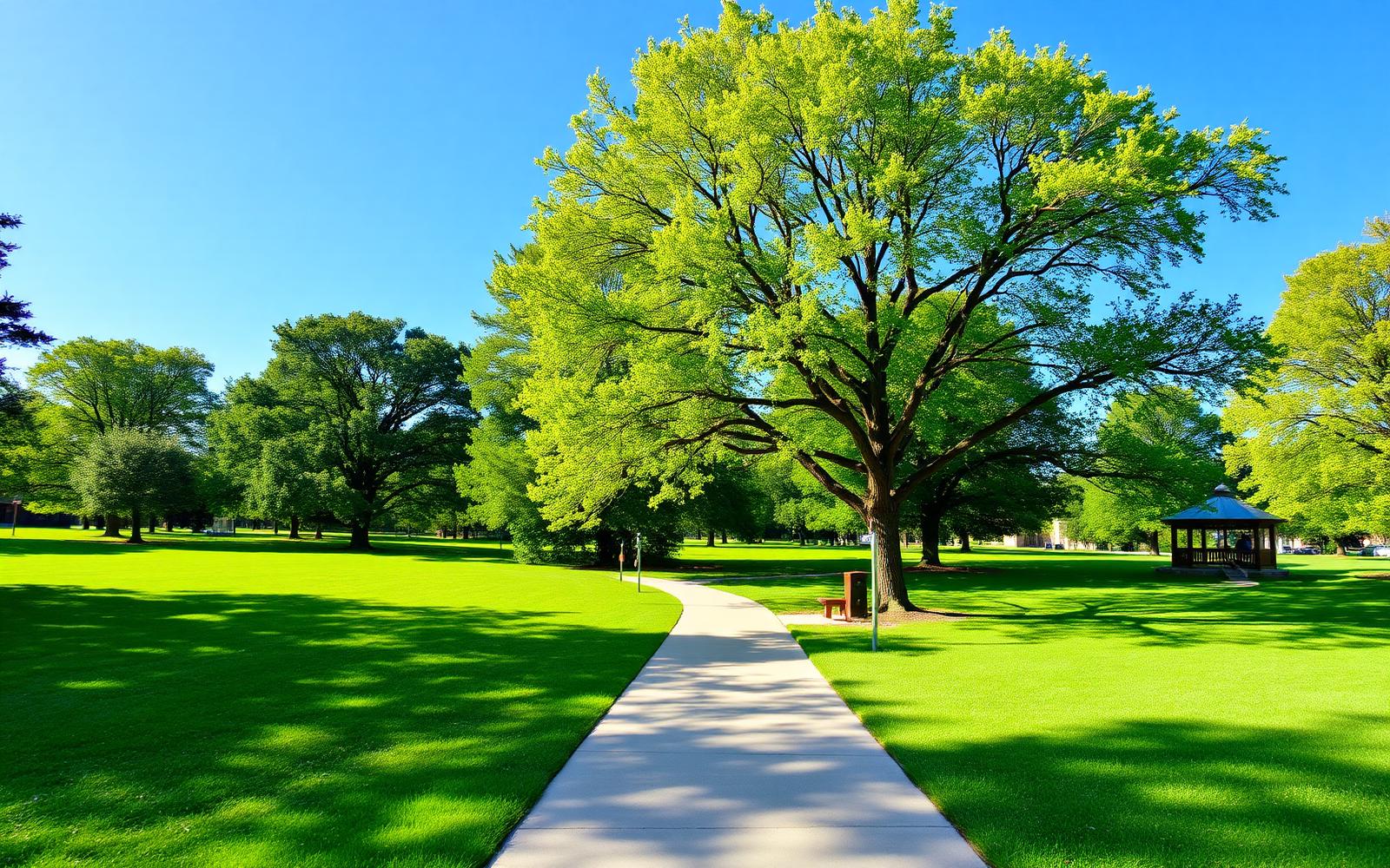 A quiet community park in Skokie on a sunny afternoon